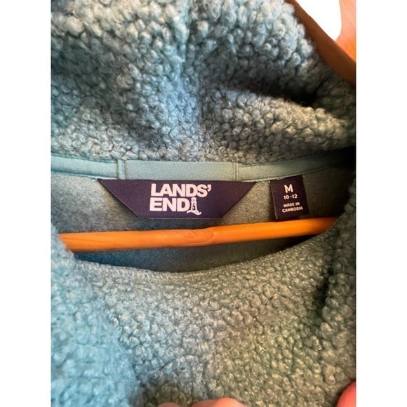 Lands’ End Oversized Relaxed Fit Blue Aqua Cowl Neck Sherpa Pullover Medium - Picture 6 of 9